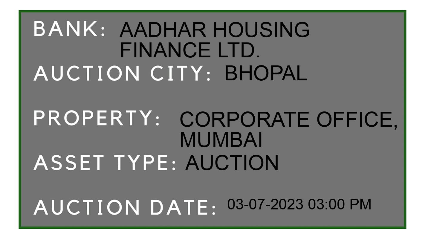 Auction Bank India - ID No: 154091 - Aadhar Housing Finance Ltd. Auction of Aadhar Housing Finance Ltd. Auctions for Residential Flat in Bhopal, Bhopal