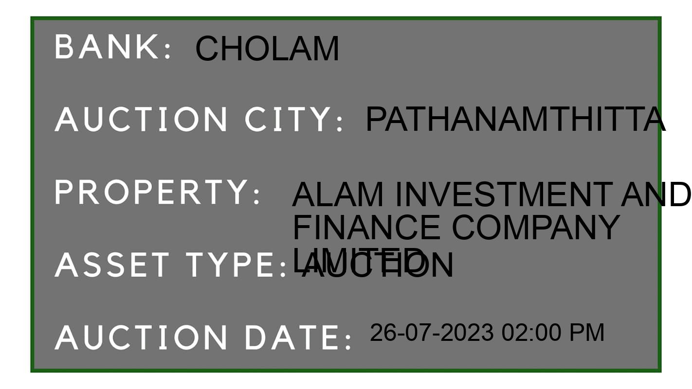 Auction Bank India - ID No: 155667 - Cholam Auction of Cholamandalam Investment And Finance Company Limited Auctions for Land And Building in tiruvalla, Pathanamthitta
