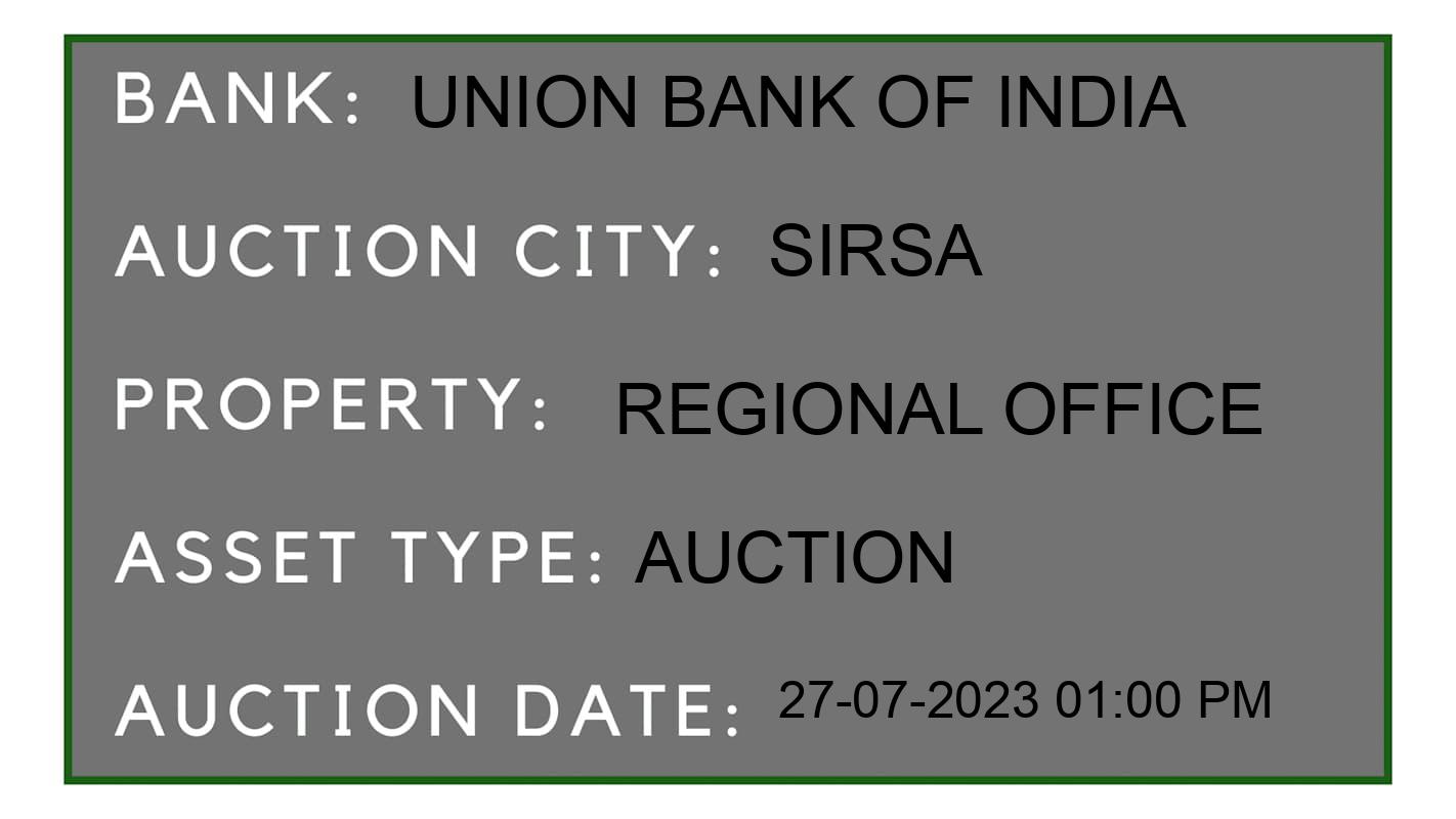 Auction Bank India - ID No: 156138 - Union Bank of India Auction of Union Bank of India Auctions for Plot in Sirsa, Sirsa