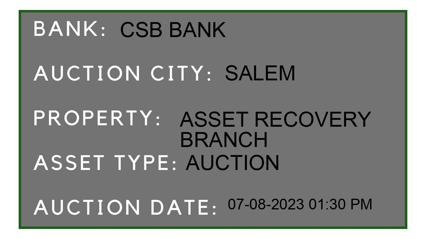 Auction Bank India - ID No: 160569 - CSB Bank Auction of CSB Bank Auctions for Land And Building in Sankari, Salem