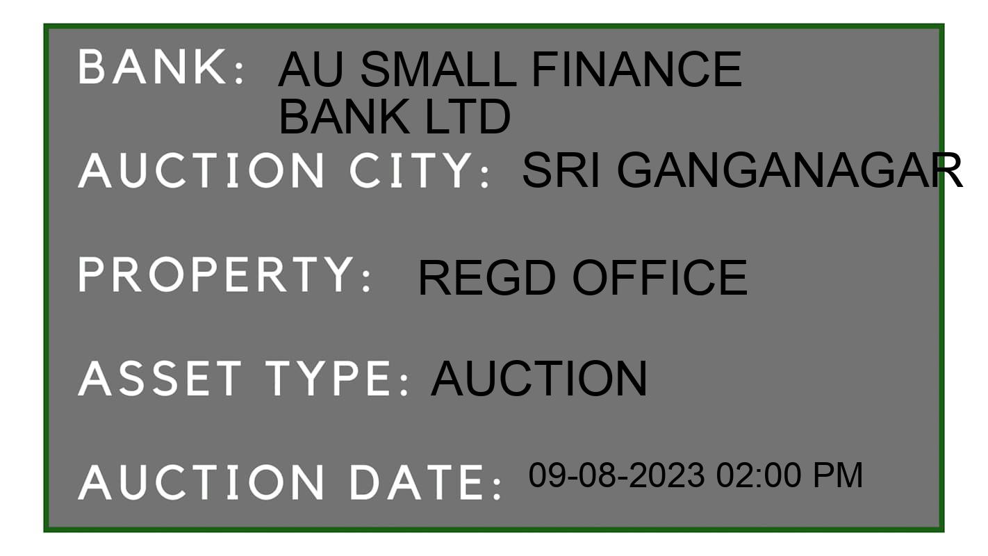 Auction Bank India - ID No: 161070 - AU SMALL FINANCE BANK LTD Auction of AU SMALL FINANCE BANK LTD Auctions for Plot in Sri Ganganagar, Sri Ganganagar