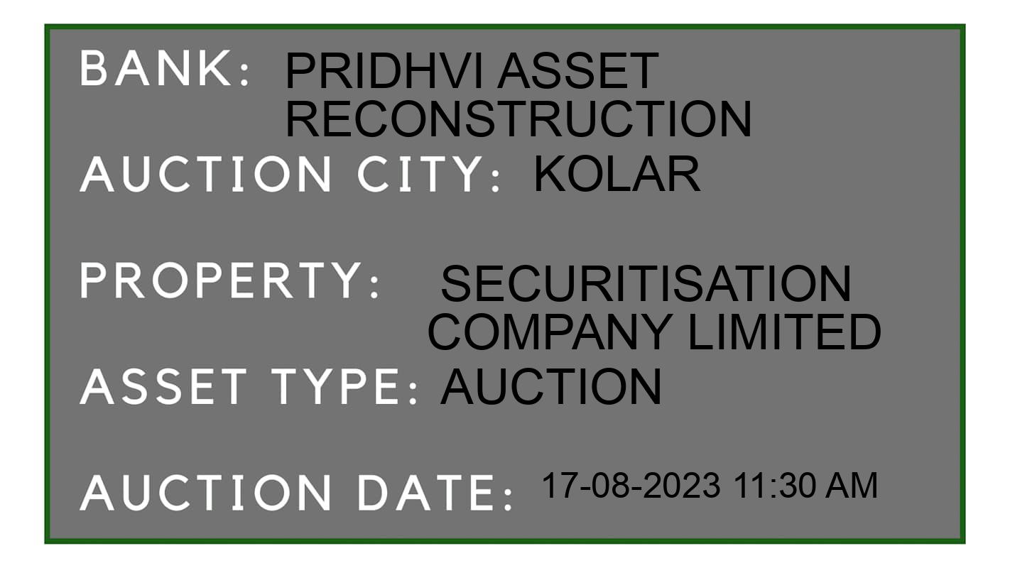 Auction Bank India - ID No: 162894 - Pridhvi Asset Reconstruction  Auction of Pridhvi Asset Reconstruction and Securitisation Company Limited Auctions for Land in malur, Kolar