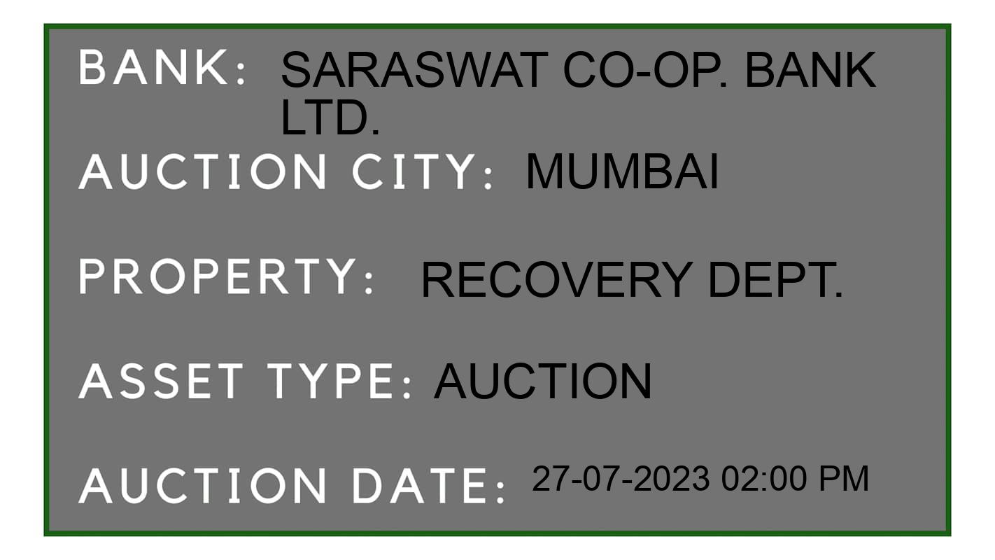 Auction Bank India - ID No: 164537 - Saraswat co-op. Bank Ltd. Auction of Saraswat co-op. Bank Ltd. Auctions for Vehicle Auction in Dadar (E), Mumbai