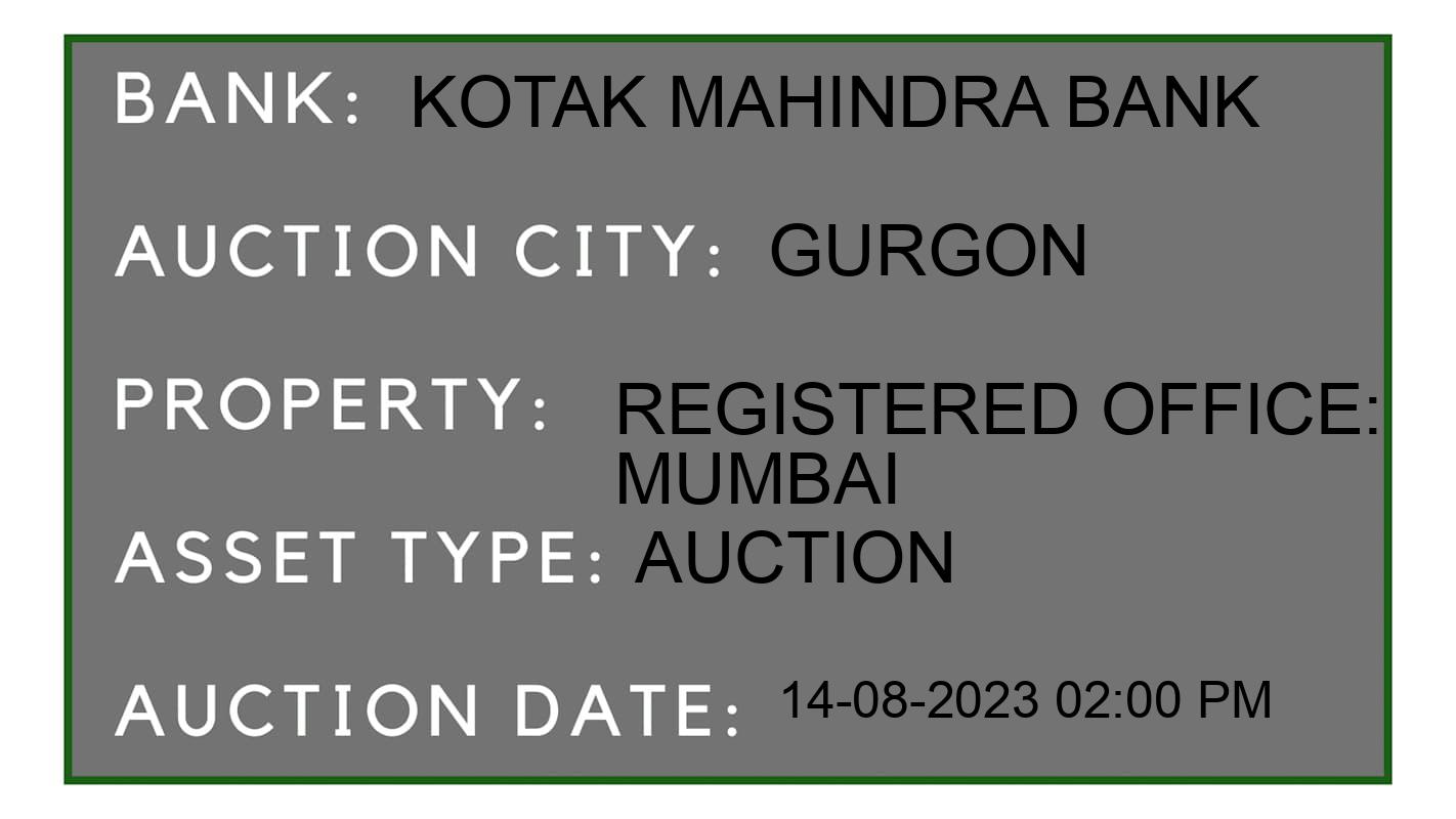 Auction Bank India - ID No: 165342 - Kotak Mahindra Bank Auction of Kotak Mahindra Bank Auctions for Commercial Office in gurgon, gurgon