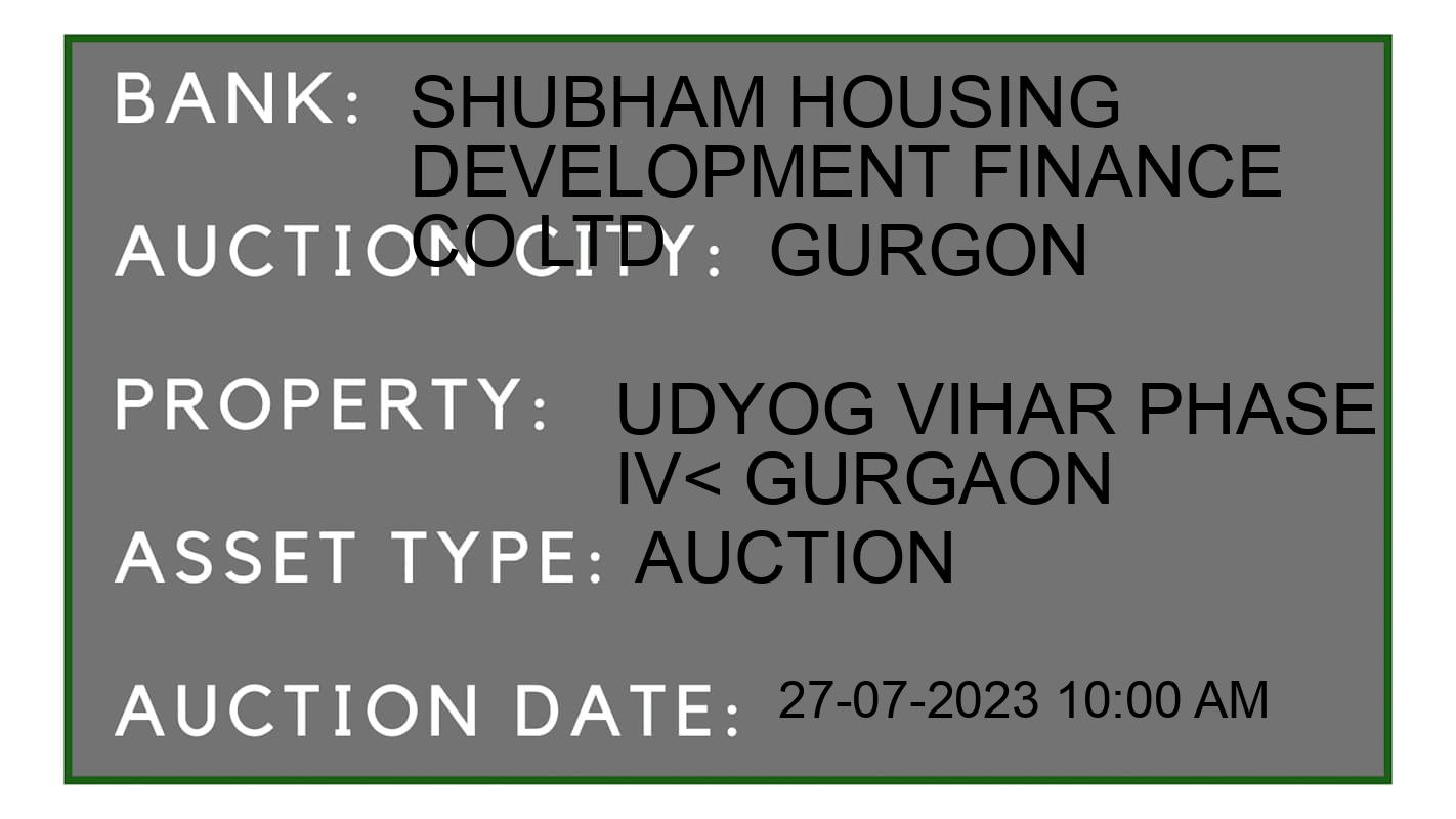 Auction Bank India - ID No: 165354 - Shubham Housing Development Finance Co Ltd Auction of Shubham Housing Development Finance Co Ltd Auctions for Plot in gurgon, gurgon