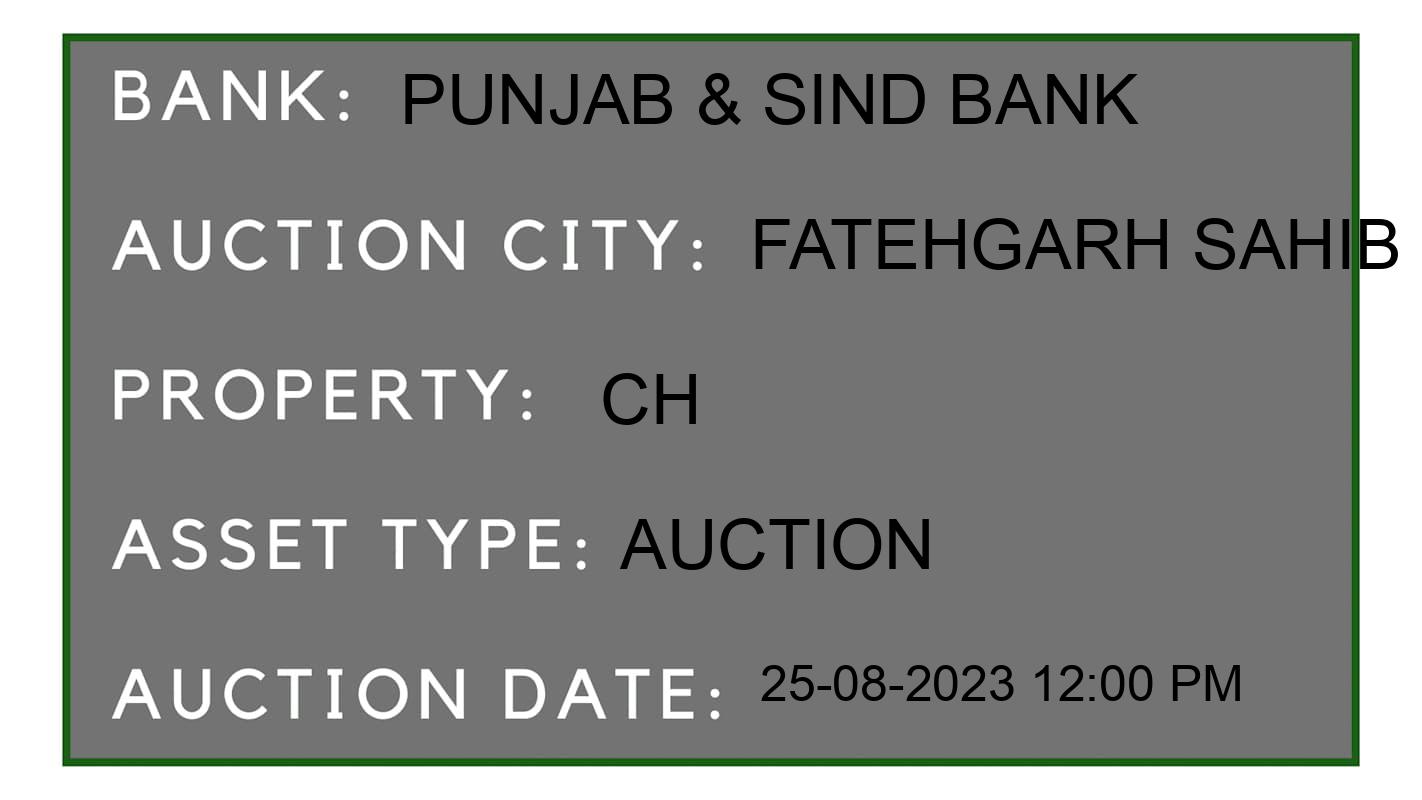 Auction Bank India - ID No: 170529 - Punjab & Sind Bank Auction of 