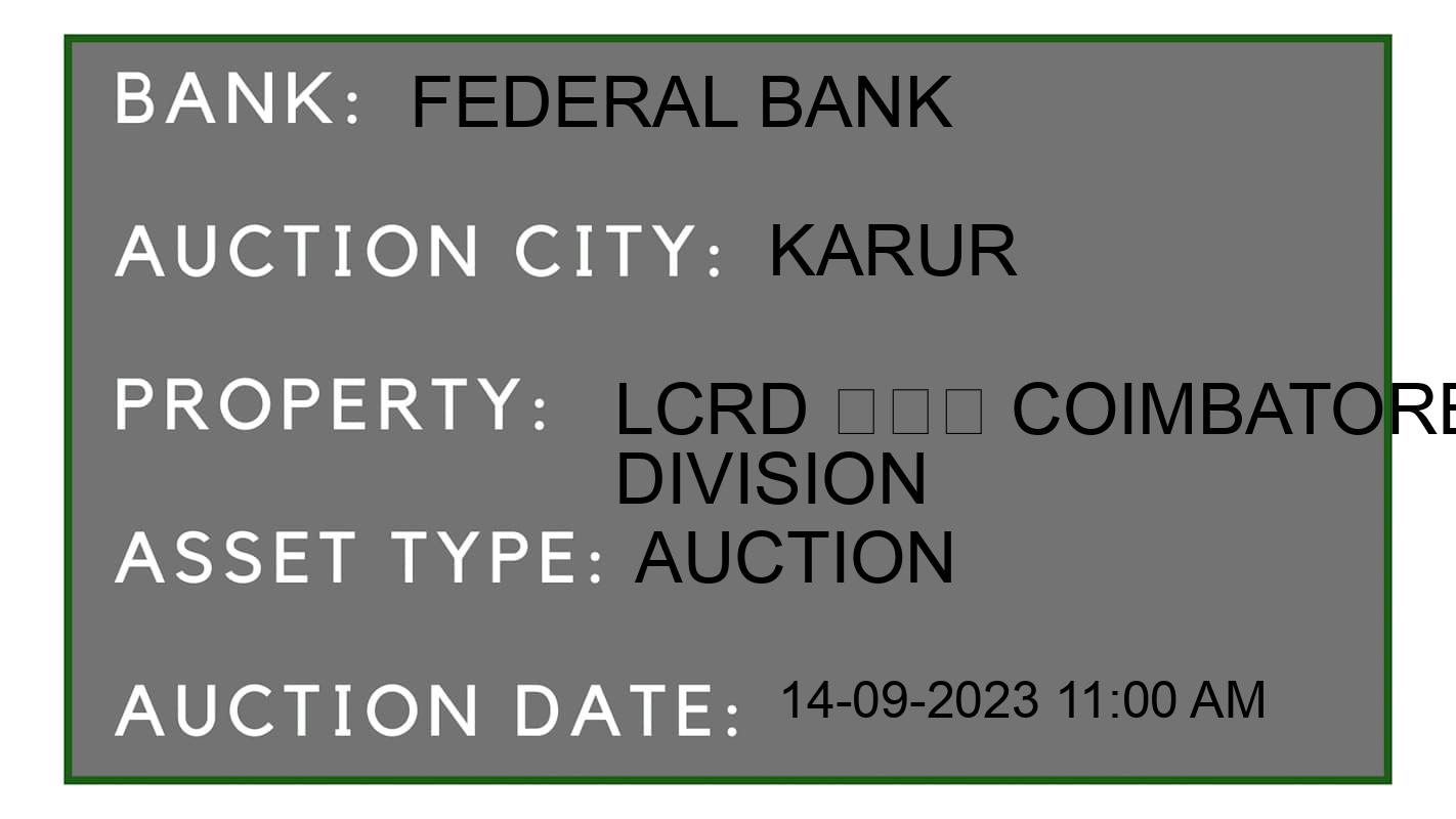 Auction Bank India - ID No: 177568 - Federal Bank Auction of Federal Bank Auctions for Land in Karur, Karur
