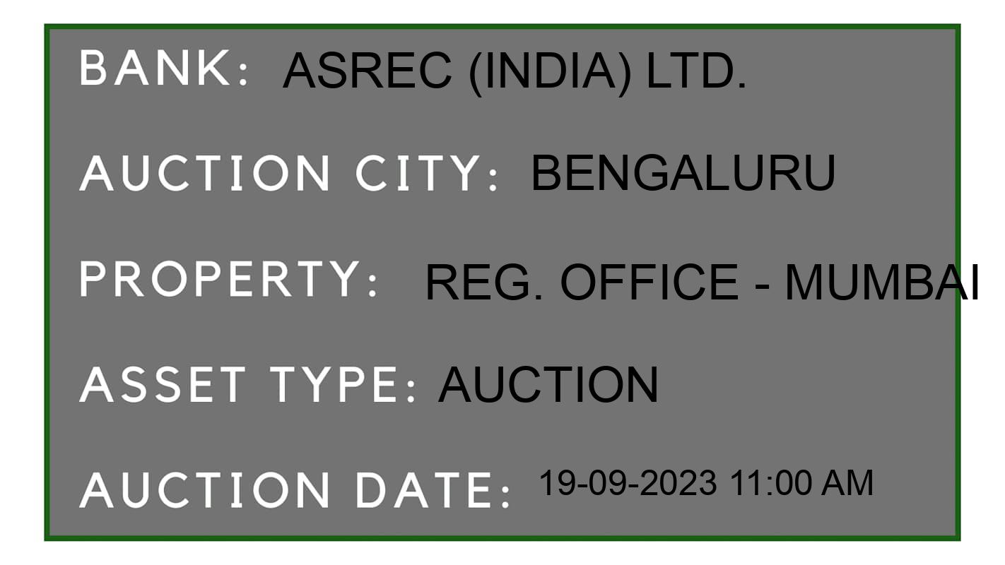Auction Bank India - ID No: 183917 - ASREC (India) Ltd. Auction of ASREC (India) Ltd. Auctions for Plot in Kasaba Hobli, Bengaluru