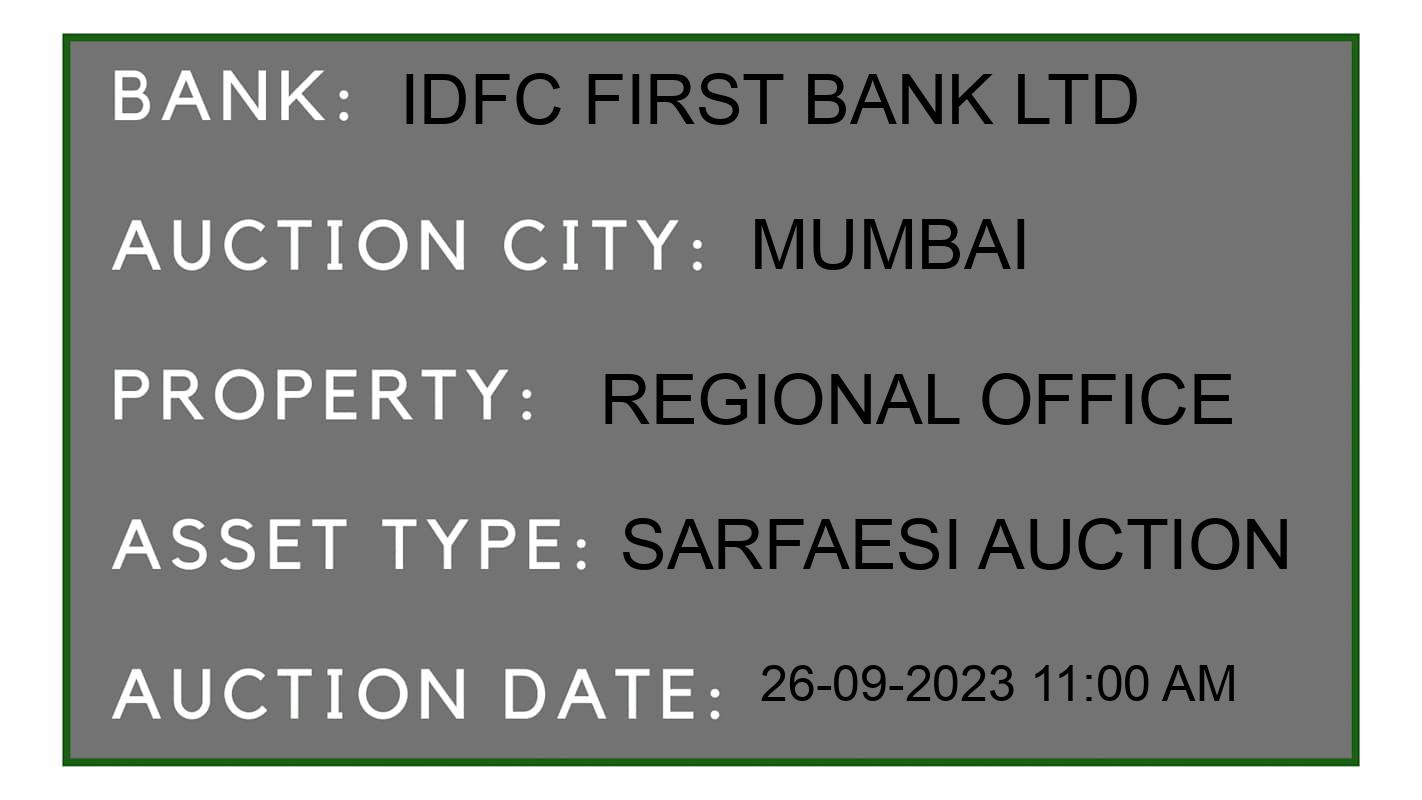 Auction Bank India - ID No: 189253 - IDFC First Bank Ltd Auction of IDFC First Bank Ltd auction for Commercial Office in Bandra, Mumbai