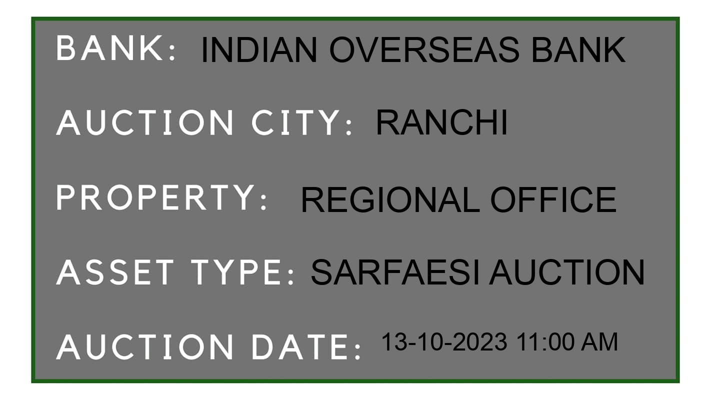 Auction Bank India - ID No: 189875 - Indian Overseas Bank Auction of Indian Overseas Bank auction for Land And Building in Kanke Road, Ranchi