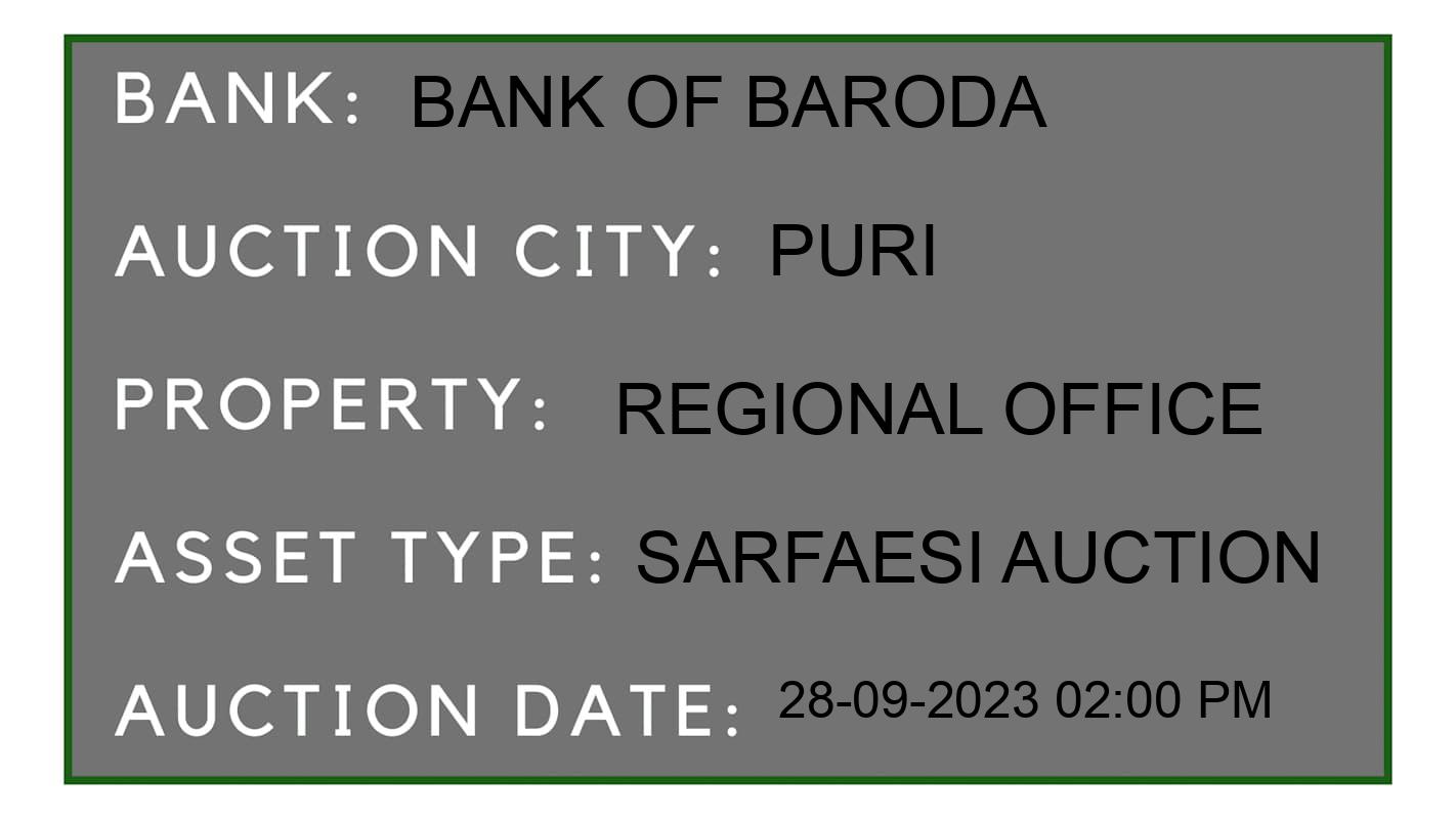 Auction Bank India - ID No: 190237 - Bank of Baroda Auction of Bank of Baroda auction for Plot in Puri Town, Puri