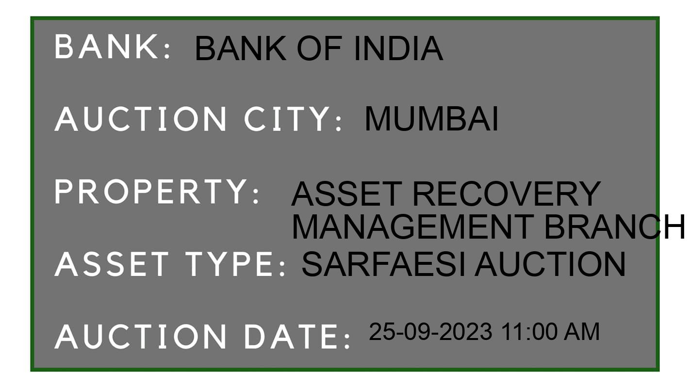 Auction Bank India - ID No: 190308 - Bank of India Auction of Bank of India auction for Commercial Office in Masjid Bandar, Mumbai