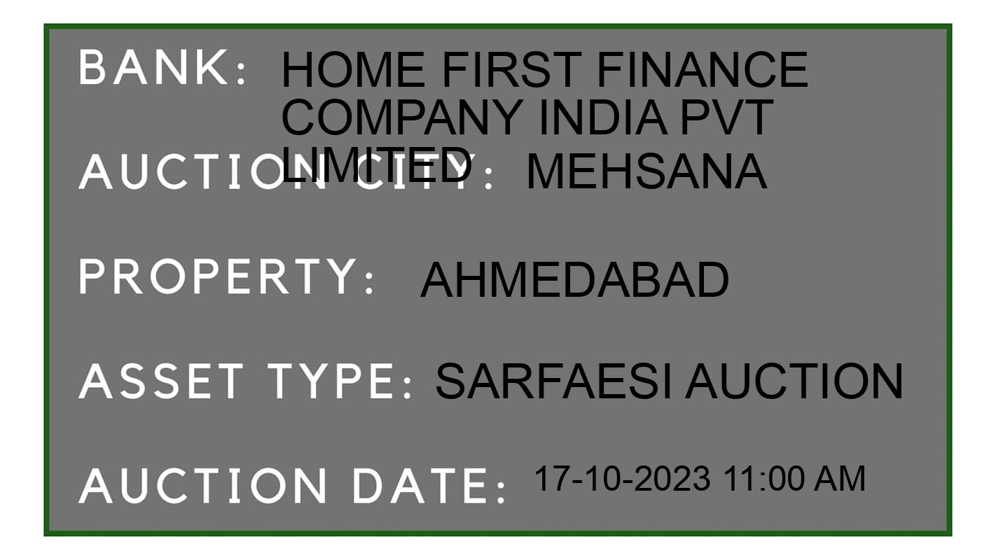 Auction Bank India - ID No: 191288 - Home First Finance Company India Pvt Limited Auction of Home First Finance Company India Pvt Limited auction for Residential House in Mehsana, Mehsana