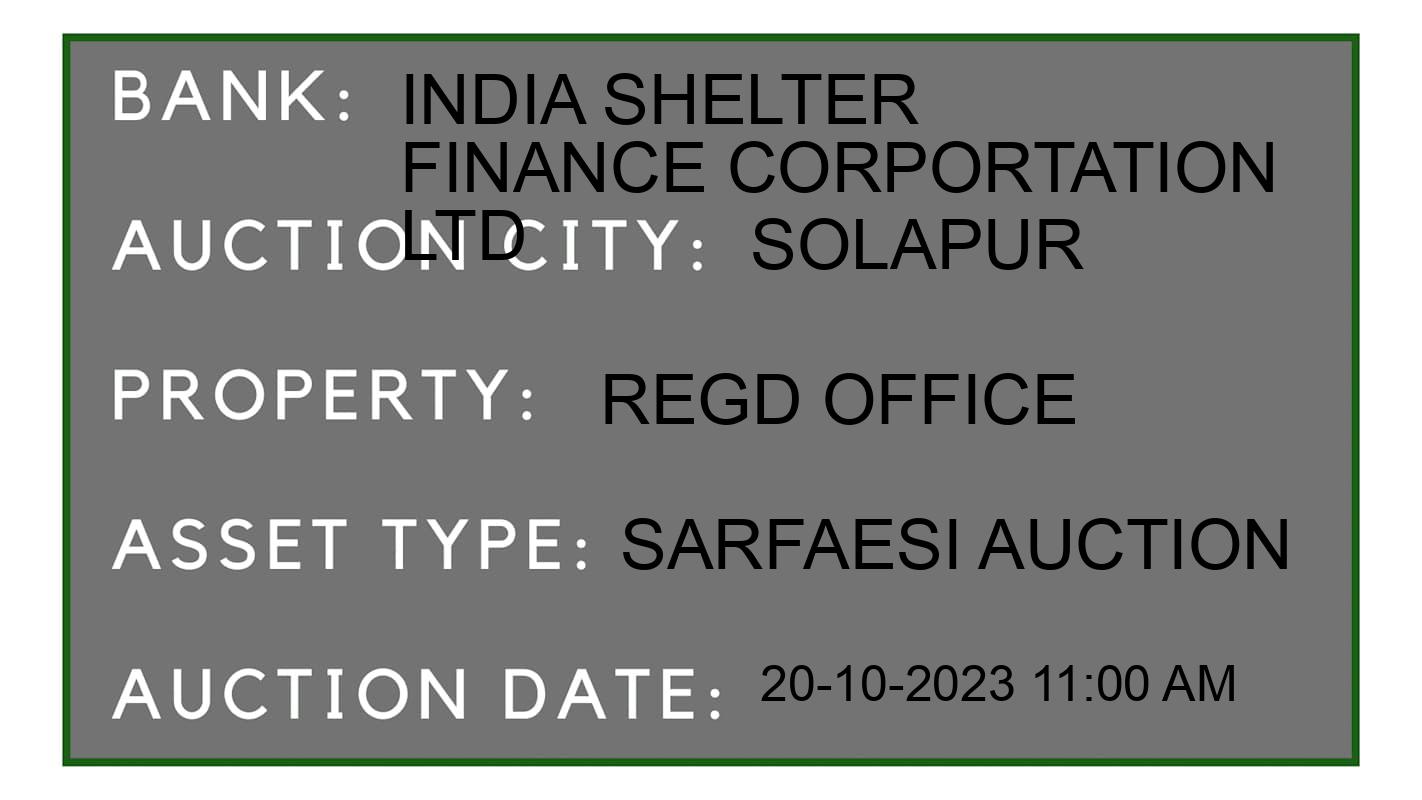 Auction Bank India - ID No: 193728 - India Shelter Finance Corportation Ltd Auction of India Shelter Finance Corportation Ltd auction for Plot in Solapur, Solapur