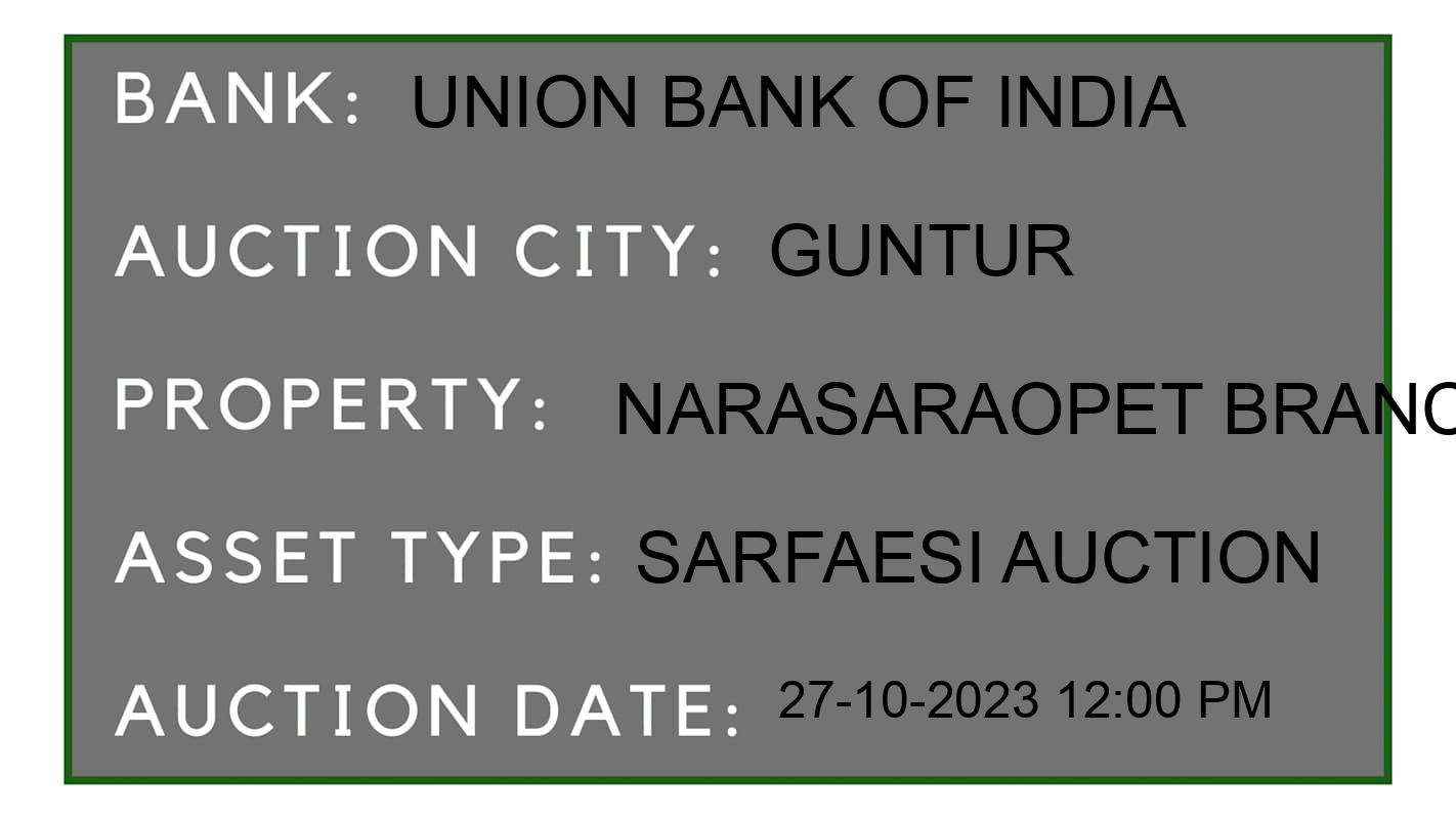 Auction Bank India - ID No: 195312 - Union Bank of India Auction of Union Bank of India auction for Land And Building in Jonnalagadda, Guntur