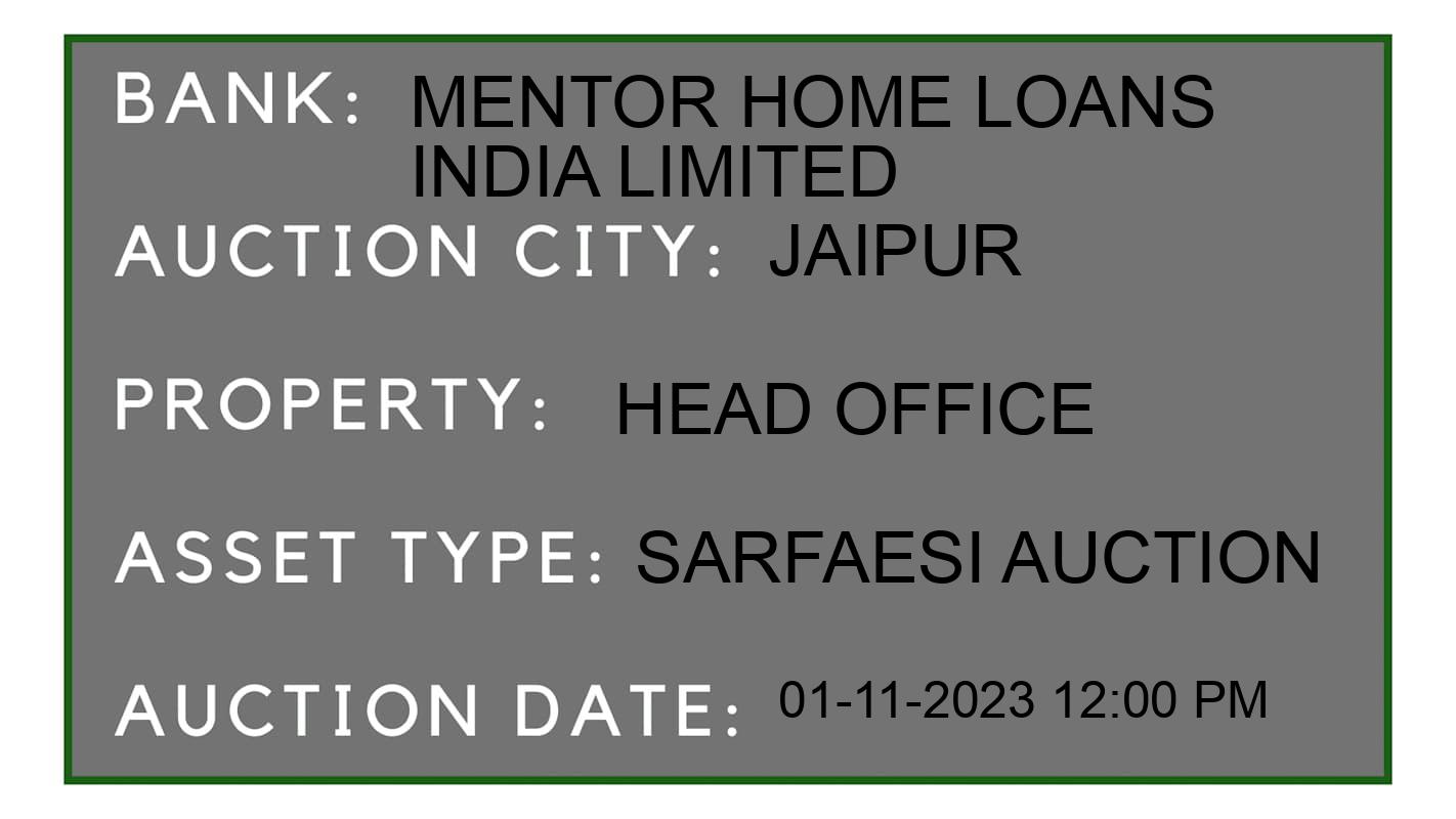 Auction Bank India - ID No: 195449 - MENTOR HOME LOANS INDIA LIMITED Auction of MENTOR HOME LOANS INDIA LIMITED auction for Plot in Ajmer Road, Jaipur