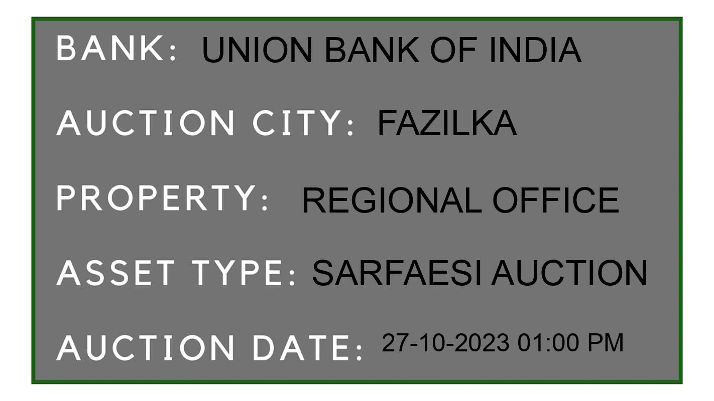 Auction Bank India - ID No: 195593 - Union Bank of India Auction of Union Bank of India auction for Residential House in Fazilka, Fazilka