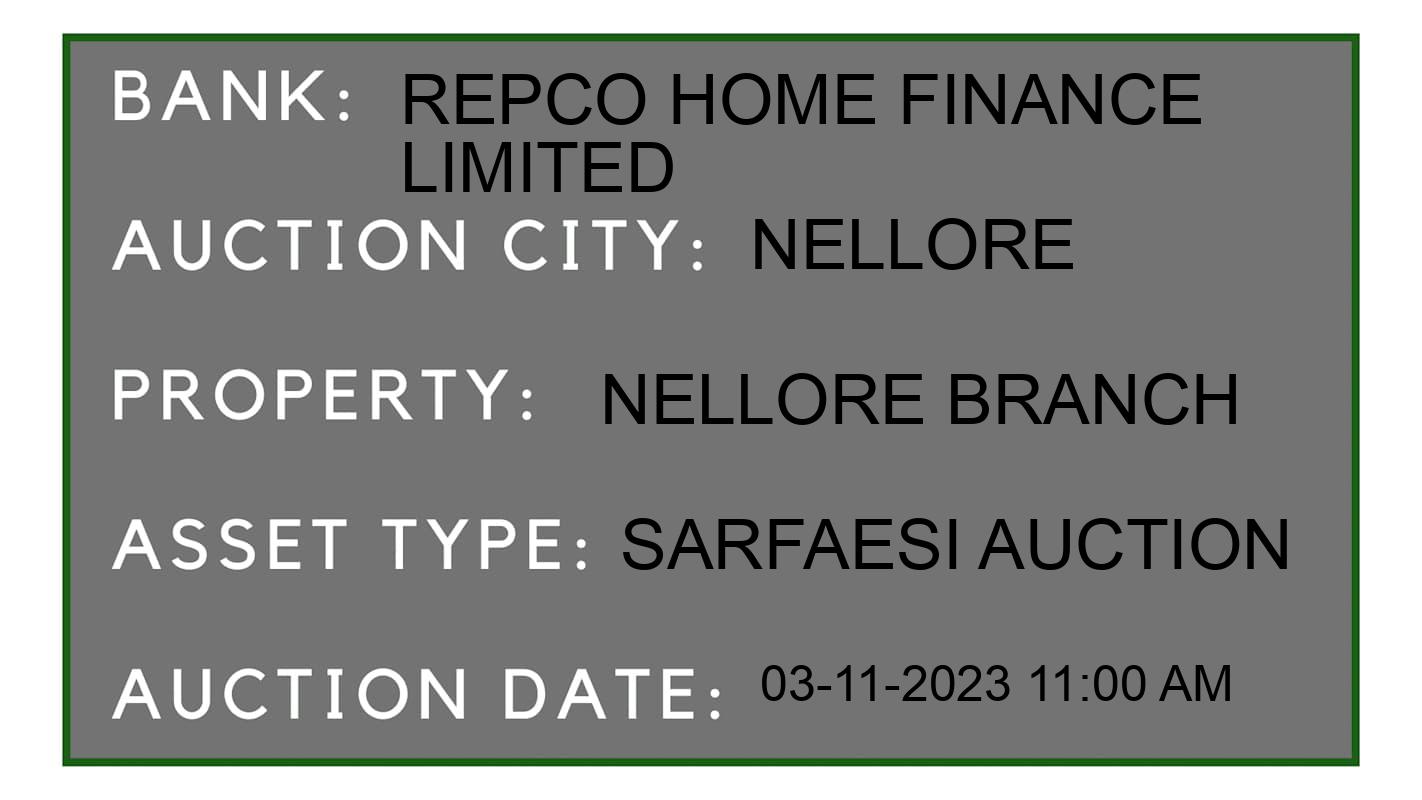 Auction Bank India - ID No: 196247 - Repco Home Finance Limited Auction of Repco Home Finance Limited auction for Land in Nellore, Nellore