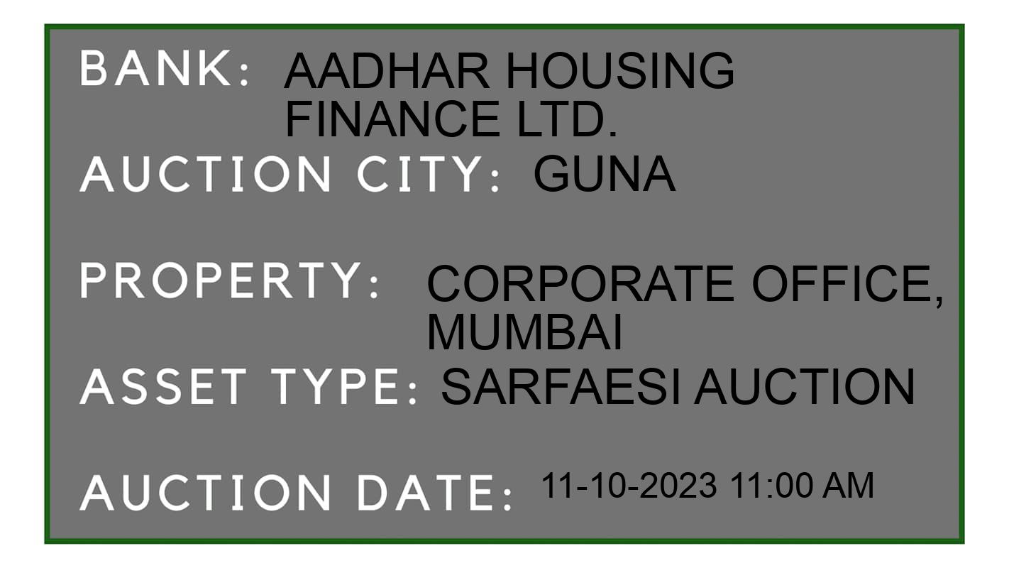 Auction Bank India - ID No: 196380 - Aadhar Housing Finance Ltd. Auction of Aadhar Housing Finance Ltd. auction for Land in Guna., Guna