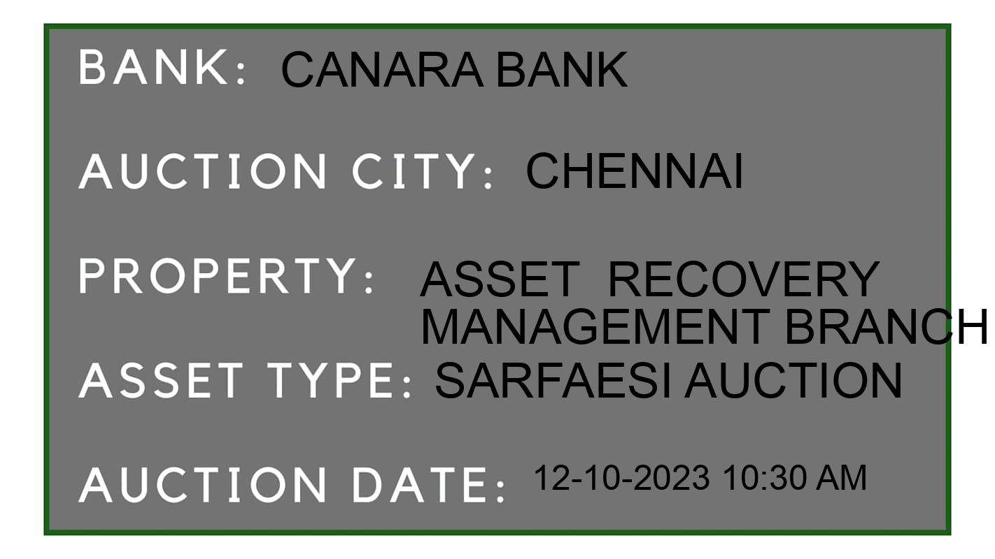 Auction Bank India - ID No: 196413 - Canara Bank Auction of Canara Bank auction for Land in Perambur Taluk, Chennai